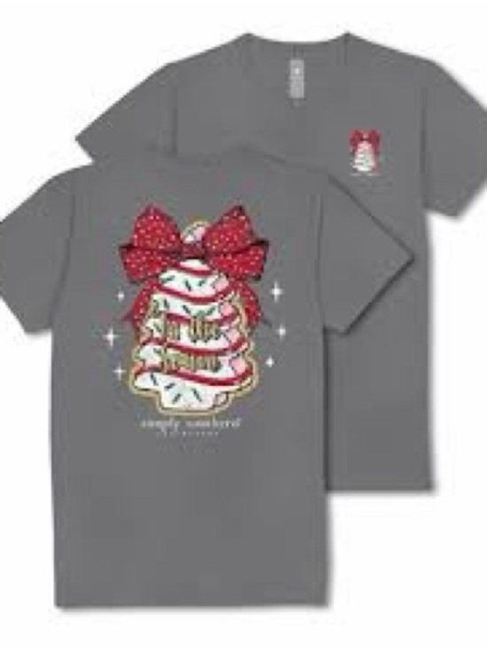Simply Southern Tops - Simply Southern 'Tis the Season Graphic Tee - Charcoal with Red Bow